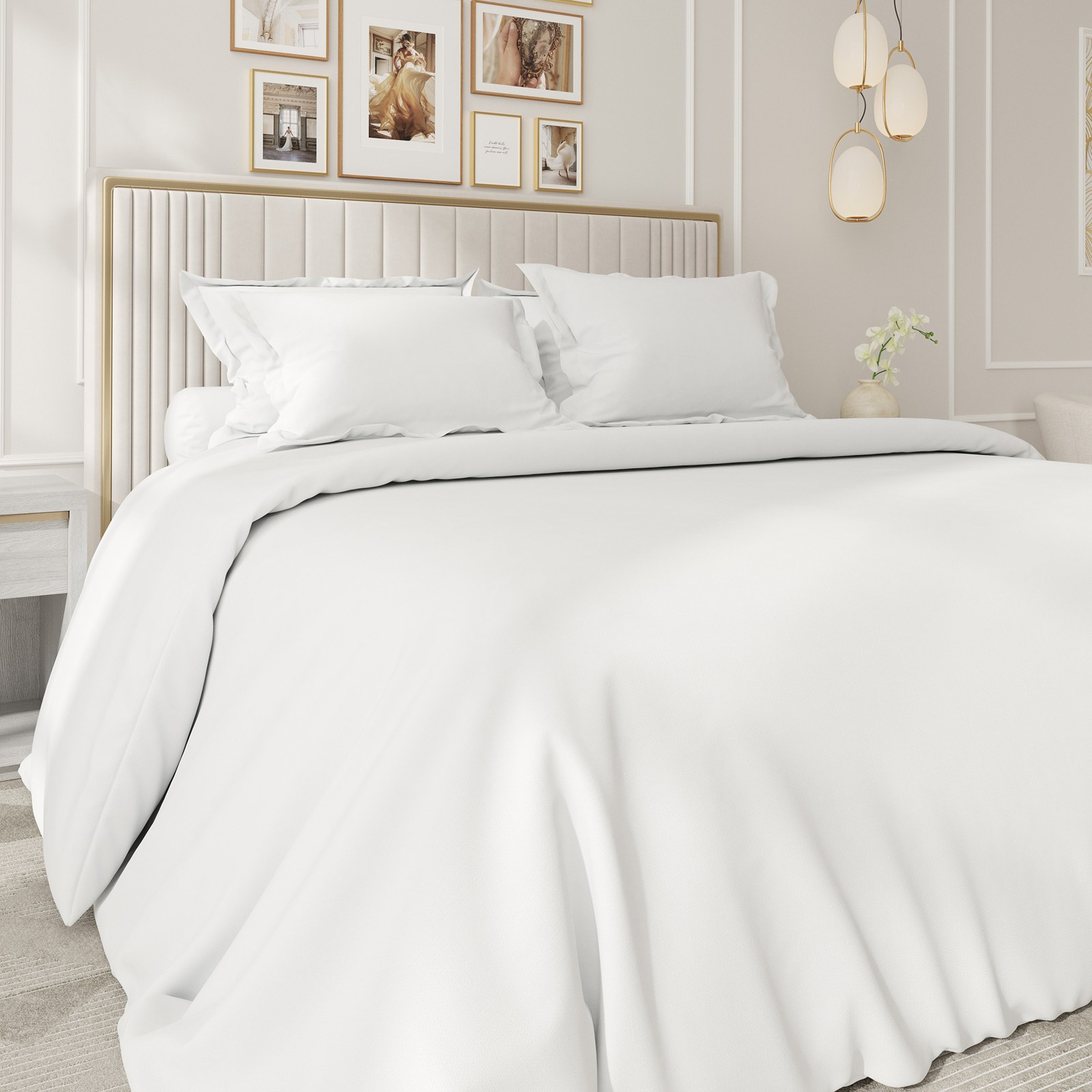 White Duvet Cover Set with Pillow Shams Pure Cotton Sateen Weave Corozo Buttons