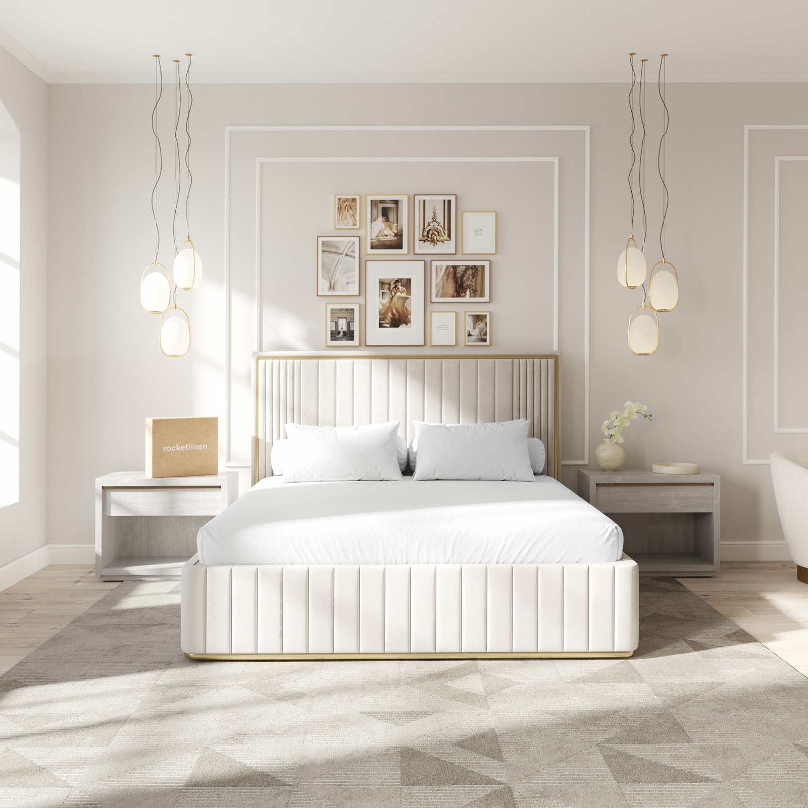 White cotton bed sheet set RocketLinen Dubai